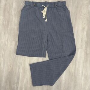 For Good Blue Cotton Gauze Wide Leg Drawstring Pants Large